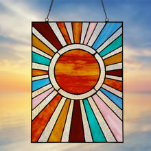 Load image into Gallery viewer, Lila Sunburst Stained Glass Panel
