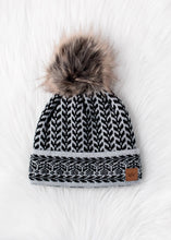 Load image into Gallery viewer, Gray &amp; Black Patterned Pom Hat
