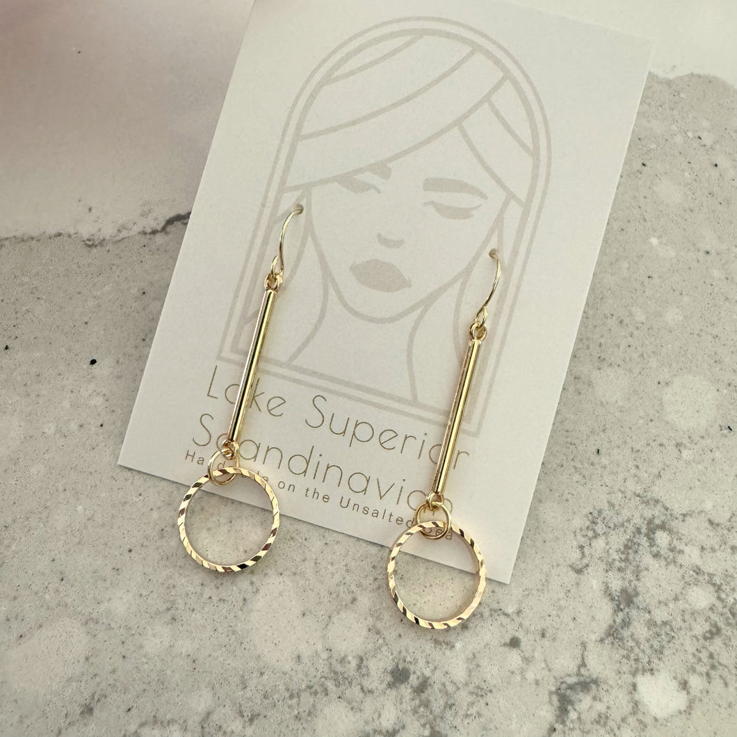 Minimalist Bar + Circle Earrings: 18k Gold