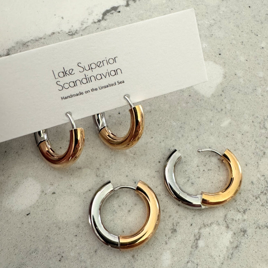 Huggie Multi Metal Hoops: 18k Gold + Stainless Steel