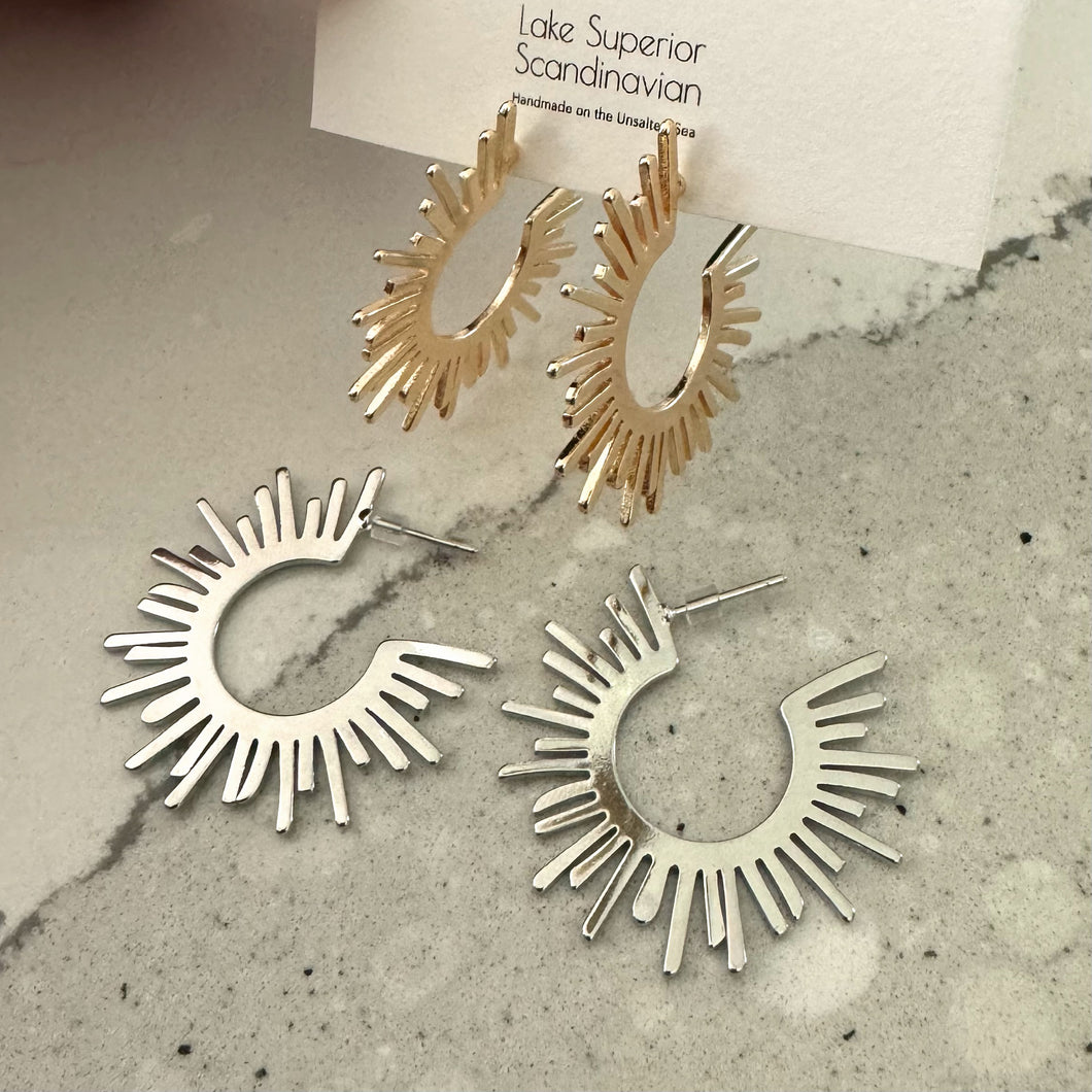 Sun Burst Earrings: 18k Gold + Stainless Steel