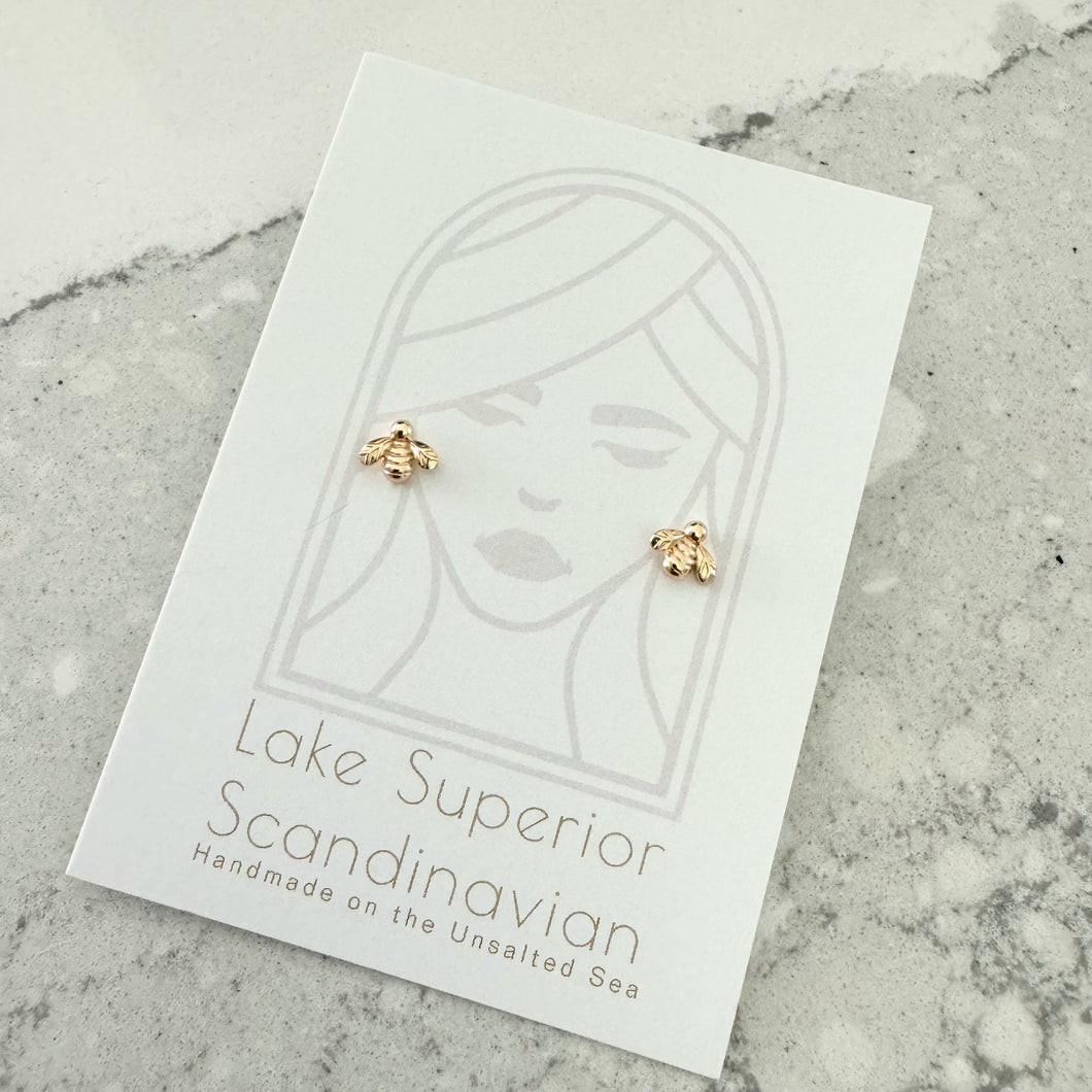 Tiny Bee Studs: 18k Gold