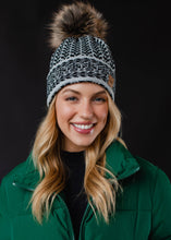 Load image into Gallery viewer, Gray &amp; Black Patterned Pom Hat
