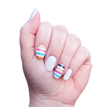 Load image into Gallery viewer, Beach Day | White &amp; Colorful Striped Summer Nail Wrap Set
