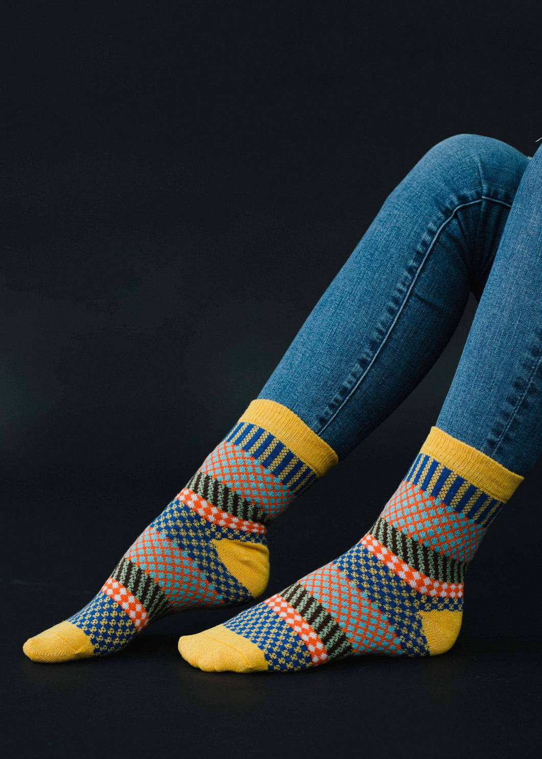Mustard, Blue & Orange Pattern Socks